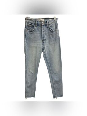 Denim Forum Washed Blue Slim Straight Jeans with Frayed Hem Size S